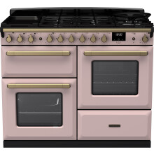 Rangemaster Estel Deluxe 110cm Dual Fuel Range Cooker - Pale Pink / Antique Brass - A/A Rated