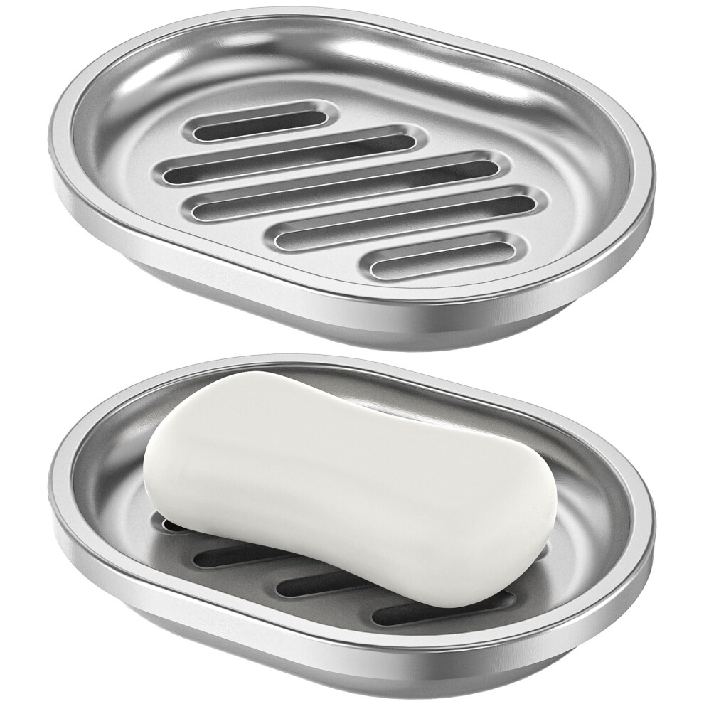 Soap Dish,Stainless Steel Soap Holder with Drain Spout,Brushed Metal Soap Saver for Bathroom Shower, Bathtub, Kitchen Sink,Durable and Stylish-image-OPC-PFYQZPH-NEW