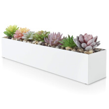 DRco Modern White Rectangle Planter Box 16 Metal Planter Perfect as a Succulent Planter Narrow Planter Box for Table or Window Sill Planters Indoor Re