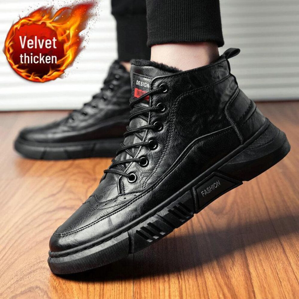 (black, 39) "Men's Winter Brogue High-Top Leather Boots - Warm, Casual, Velvet-Lined