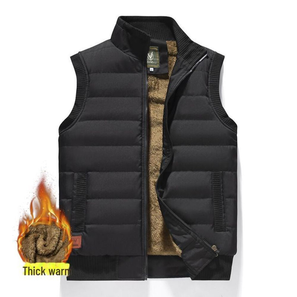 (black, 7XL) Men's Waterproof Thickened Velvet Stand-up Collar Windproof Vest, Loose Fit For Dad, Large Size Warm Waistcoat