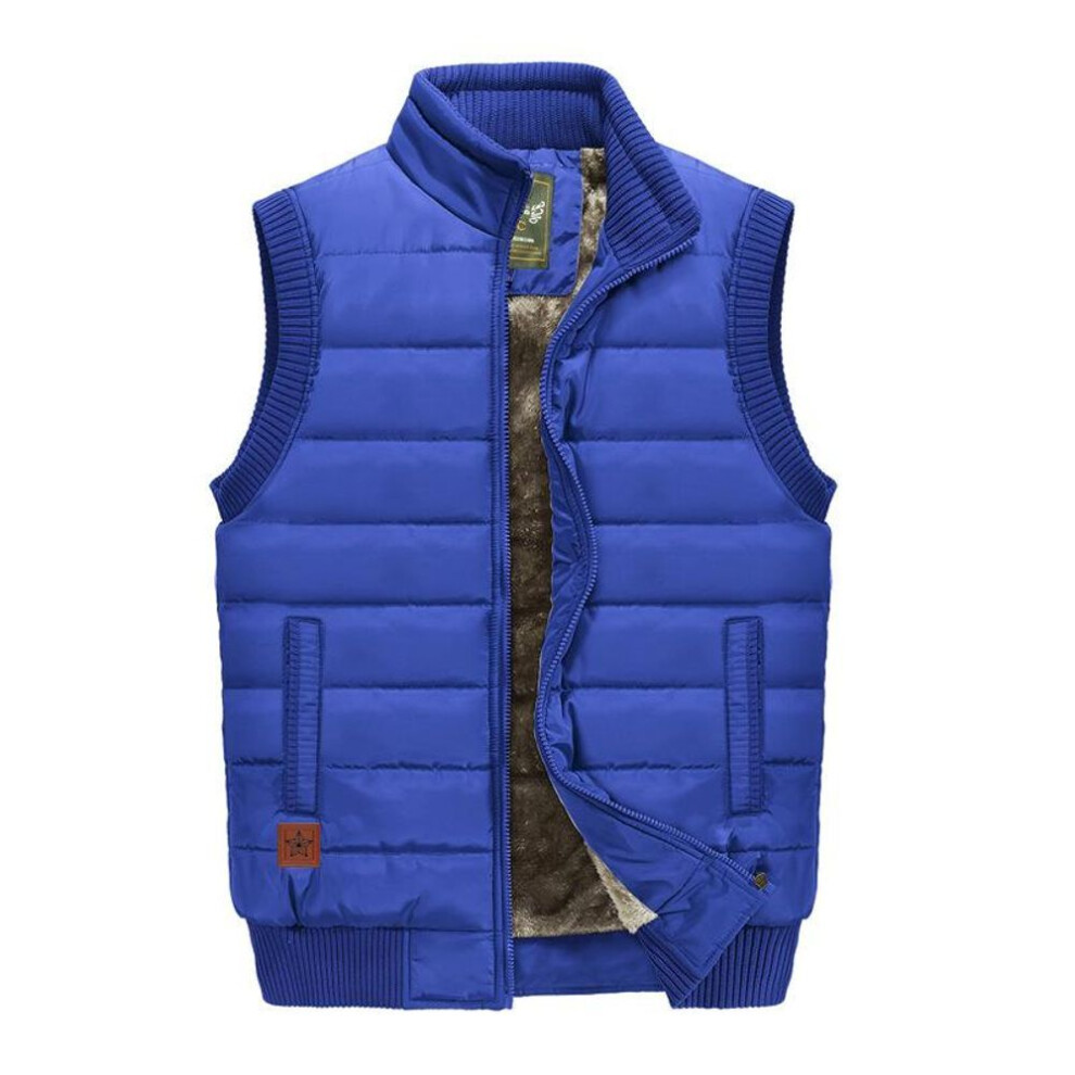 (light blue, M) Men's Waterproof Thickened Velvet Stand-Up Collar Windproof Vest, Loose Fit for Dad, Large Size Warm Waistcoat