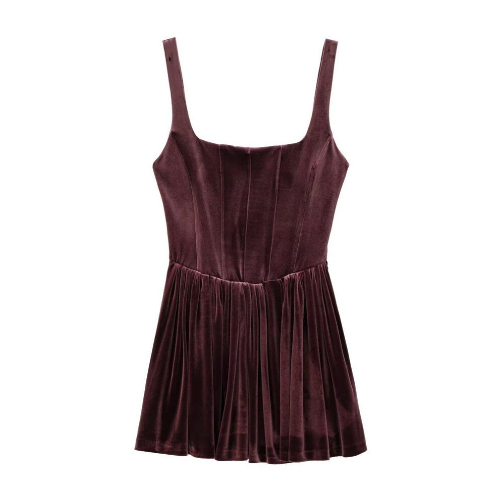 (dark purple, M) French Velvet Fashion Slim Fishbone Sling Dress For Women