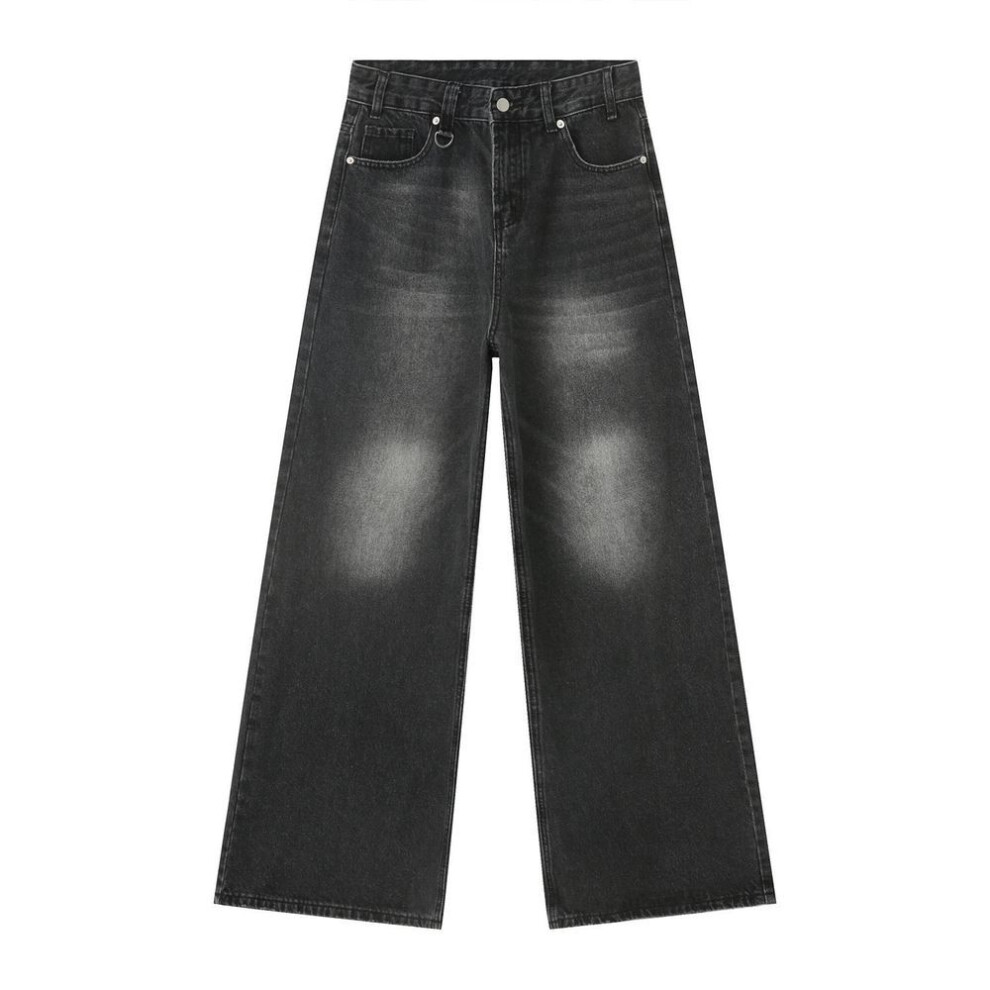 (black gray, 2XL) 2024 Autumn American Retro Wide-Leg Loose Fit Jeans