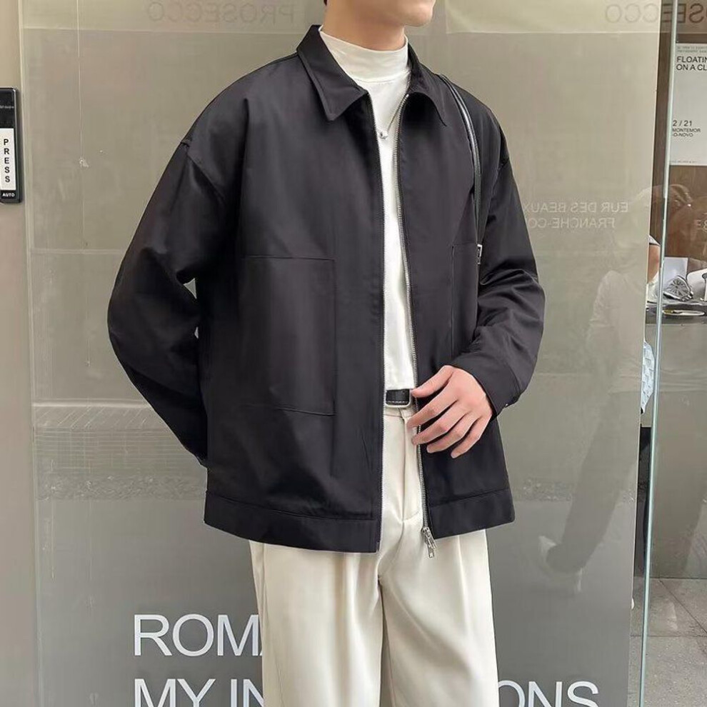 (black, XXXL) "2023 Men's Slim Lapel Casual Jacket With Double Zipper – Trendy Spring/autumn Workwear