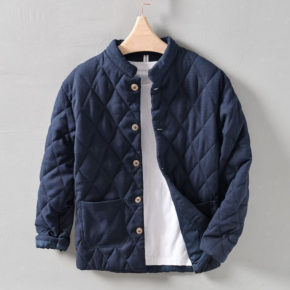 (blue, XL (180/96A)) L113 Men's Retro Chinese Stand Collar Casual Cotton Coat