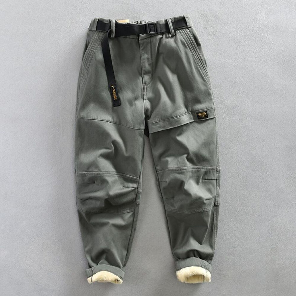 (light gray, L) "men's Winter Plus-size Velvet Work Pants - Loose Fit Casual Trousers