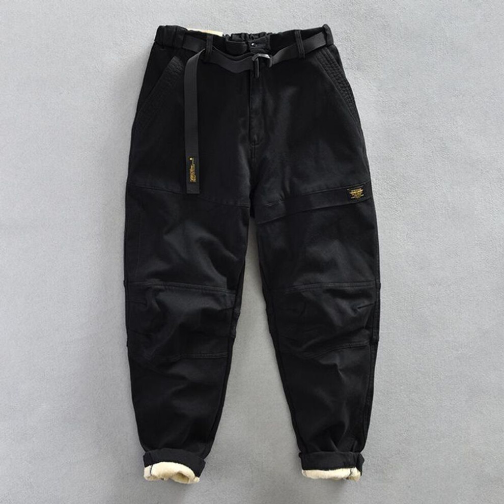 (black, M) "men's Winter Plus-size Velvet Work Pants - Loose Fit Casual Trousers