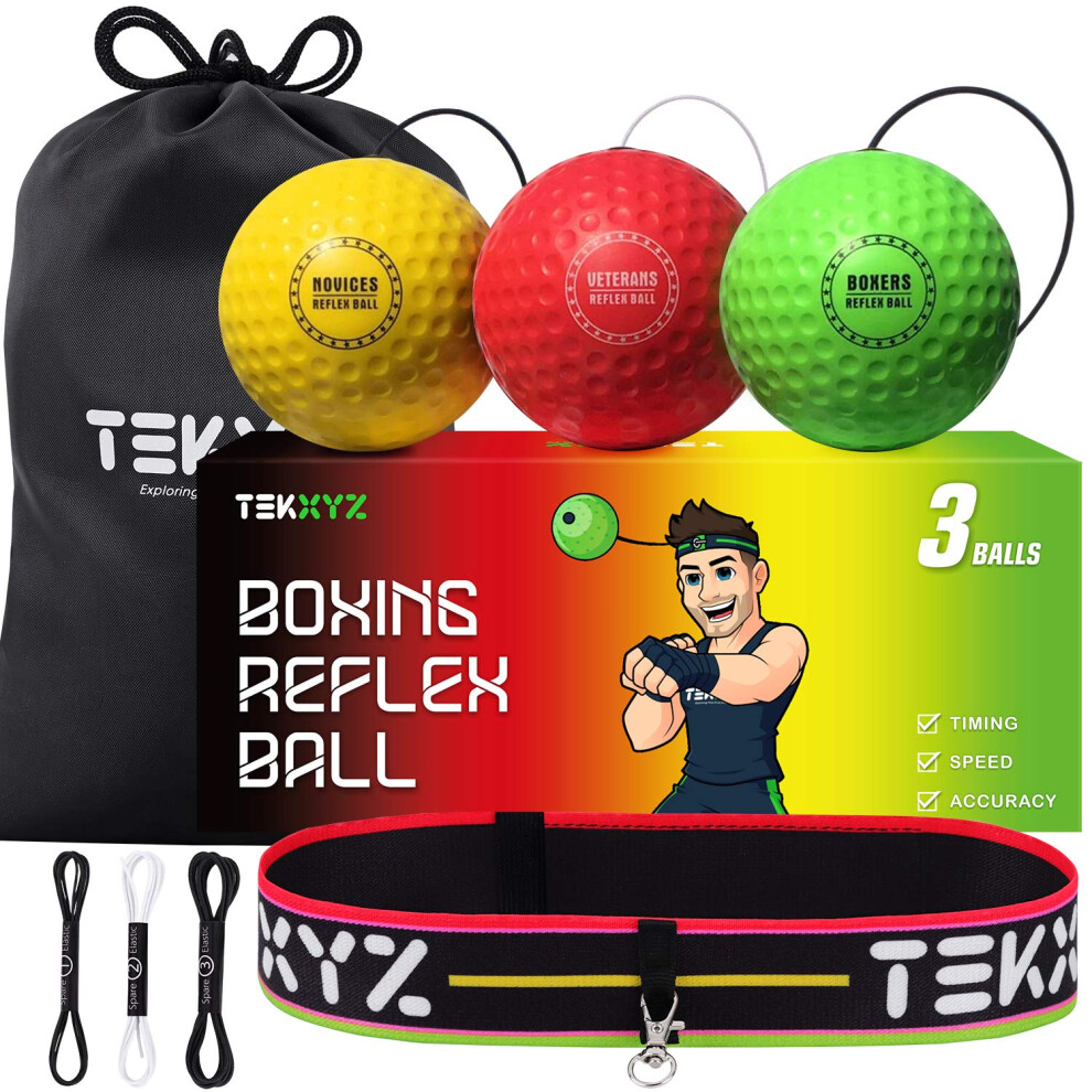 Tekxyz Box-Reflexball, 3 Schwierigkeitsstufen, Boxball Mit Kopfband, Weicher Als Ein Tennisball, Perfekt F R Reaktion, Beweglichkeit, Schlaggesch-image