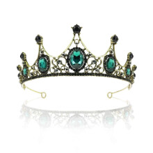 TOCESS Vihre Kruunu Tiara Naisille Vintage Prinsessa Kruunu Kuningatar Tiara Halolla Kristalli Smaragdi Strassilla Tyt ille Morsiamen H kuvaus