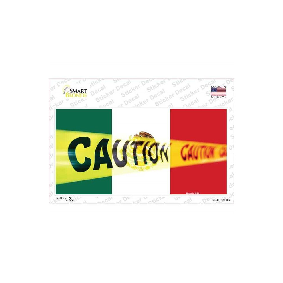 Smart Blonde Lp-12188S-M Caution Mexico Flag Novelty Sticker Decal - Medium 792636544781