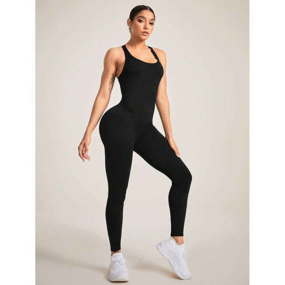 (black, Extra Large) European & American Seamless Elastic Jumpsuit: Women's Yoga & Fitness Spandex Suit