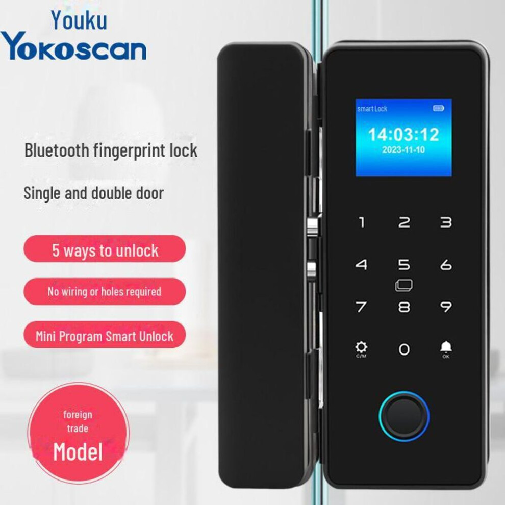 (as the picture, Single door (frameless glass)) Youku Yk100 Smart Glass Door Lock: Intelligent Anti-theft Fingerprint & Password Lock For Apartments, Offices & Villas.