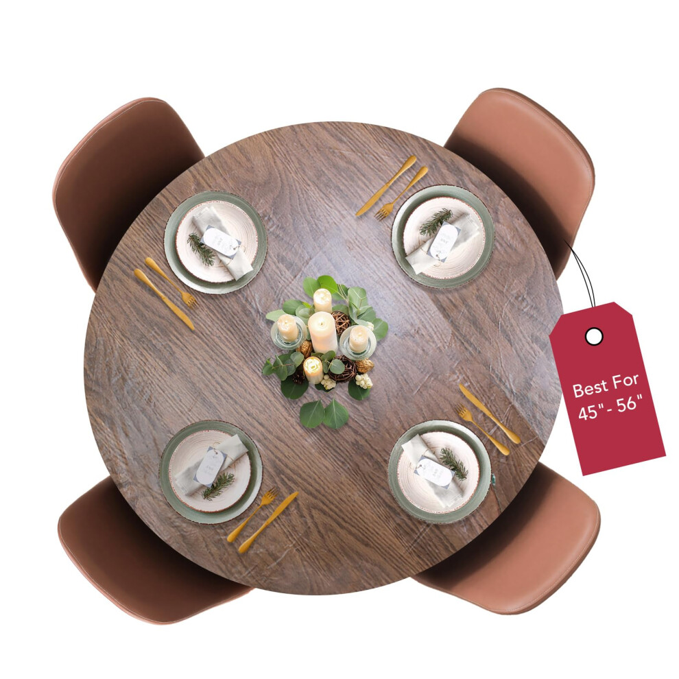 Housse de table de luxe en vinyle avec bords    lastiques et envers en flanelle - Motif grain de bois (ch   ne) - Grande housse ronde, oblongue et ov