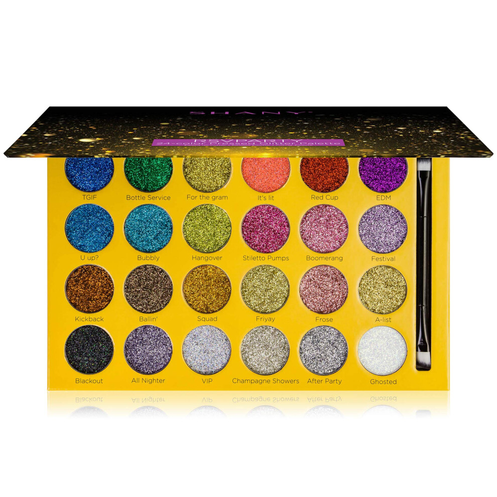 SHANY RSVParty Makeup Glitter Eyeshadow Palette - 24 Long-Lasting Pressed Glitter Pigments for Face and Body - Ultra Pigmented Glitter Makeu-image-OPC-PFNGWBF-NEW