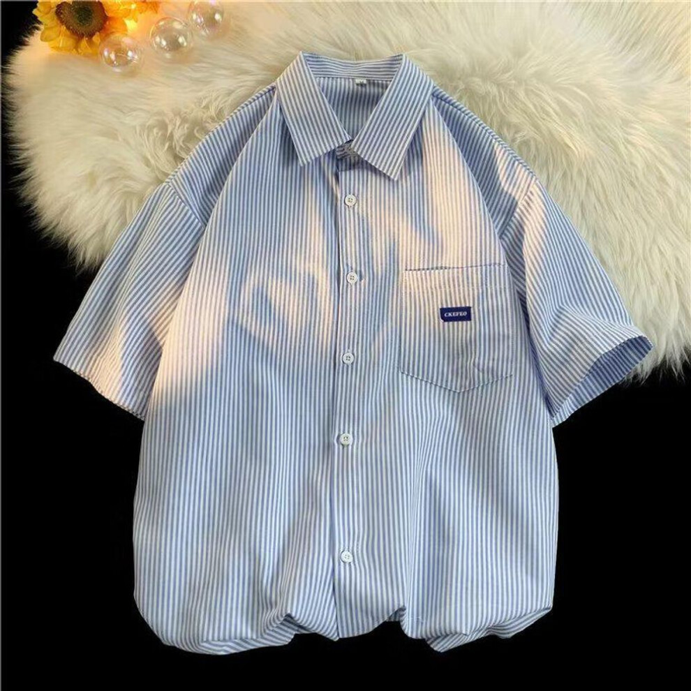 (blue, M) "2024 Summer Striped Loose Shirt for Men & Couples - Lightweight Casual Top