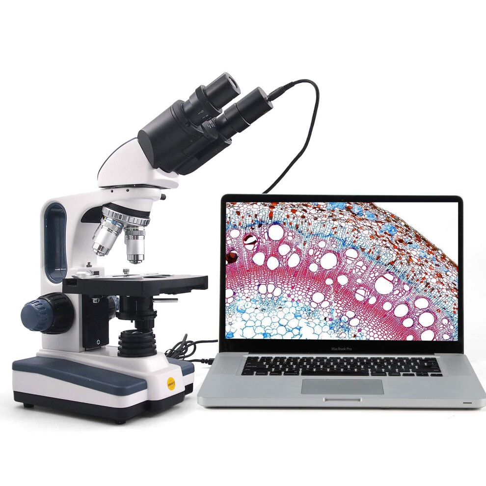 Swift Binocular Compound Microscope SW350B  40X-2500X Magnification Siedentopf Head Research-Grade Two-Layer Mechanical Stage 1.3mp Camera and Softwar