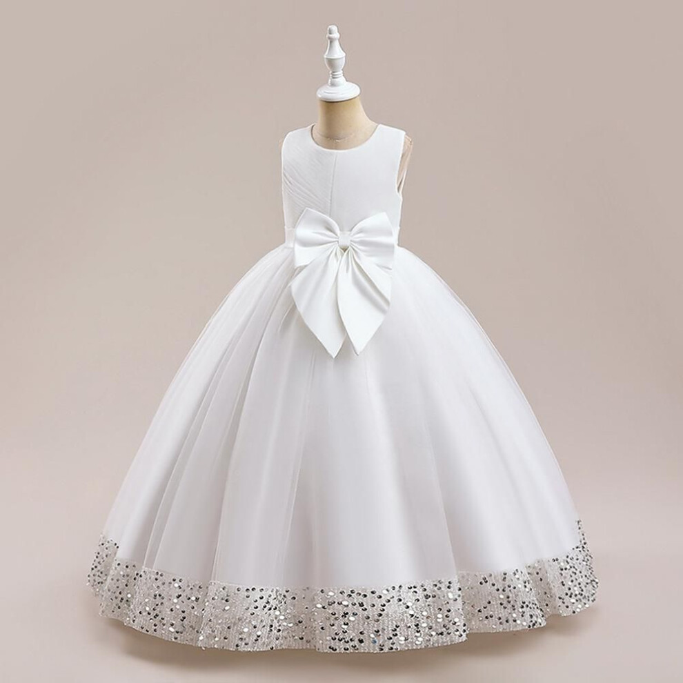 (white, 170 cm) "Sequin Princess Dress: European & American Style Flower Girl Wedding Tulle Skirt for Kids