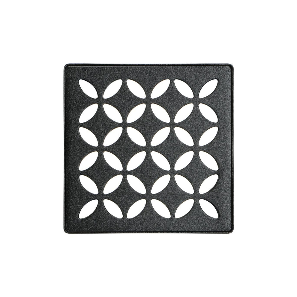 Schluter Kerdi-Drain Floral Shower Grate Kit With Integrated Bonding Flange - Ideal For Tile Showers - Stainless Steel 4-Inch Grate Square Matte Black 4011832178863