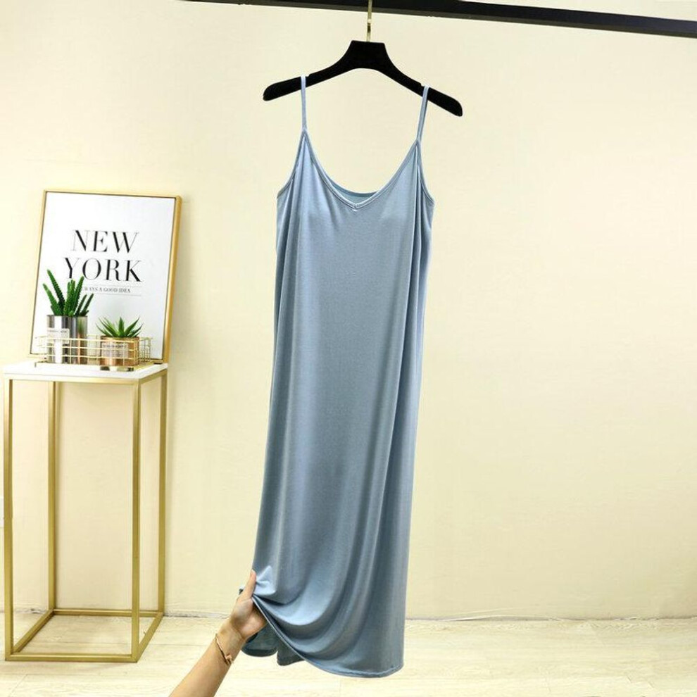 (light blue, XL) Women's V-neck Suspender Skirt with Chest Pad - Summer Nightgown and Outdoor Wear