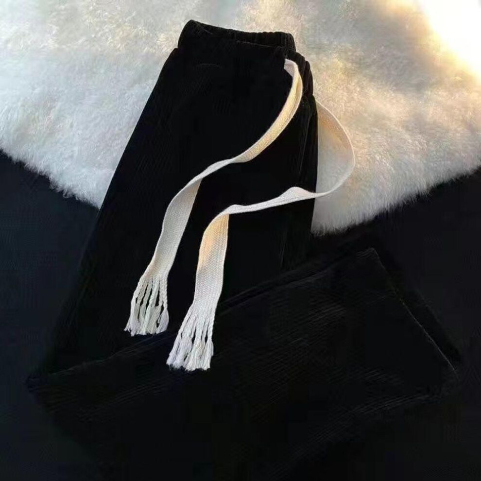 (black, XL) Men's and Women's Wide-Leg Corduroy Sweatpants - Spring/Autumn Drawstring Casual Loose Fit