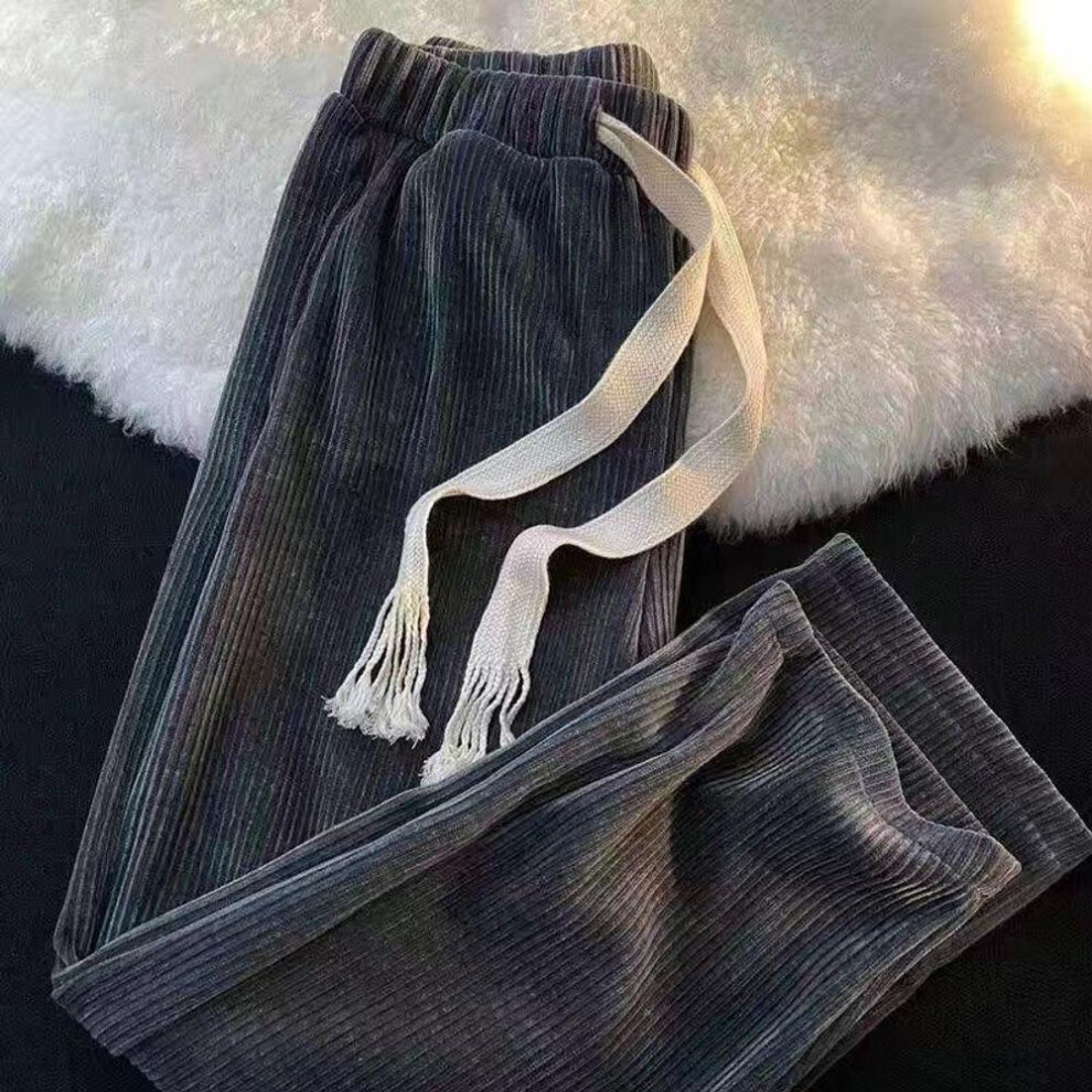 (dark gray, L) Men's And Women's Wide-leg Corduroy Sweatpants - Spring/autumn Drawstring Casual Loose Fit