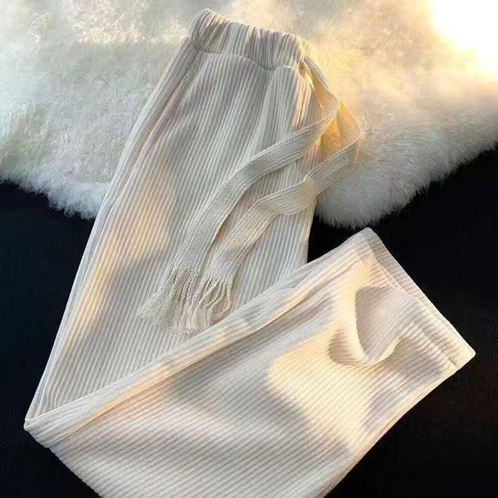 (beige, 2XL) Men's And Women's Wide-leg Corduroy Sweatpants - Spring/autumn Drawstring Casual Loose Fit