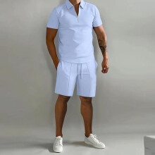 (light blue, XXXL) 2023 Men's Summer Polo Casual Short-Sleeve Sport Suit