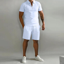 (white, XXXL) 2023 Men's Summer Polo Casual Short-Sleeve Sport Suit