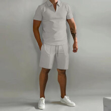 (gray, XXXL) 2023 Men's Summer Polo Casual Short-Sleeve Sport Suit