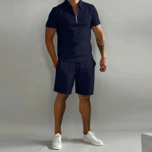 (navy blue, XXXL) 2023 Men's Summer Polo Casual Short-Sleeve Sport Suit
