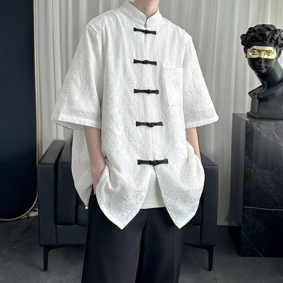 (white, L) 2024 Men's Summer New Chinese Style Short-Sleeved Zhongshan Shirt Jacket