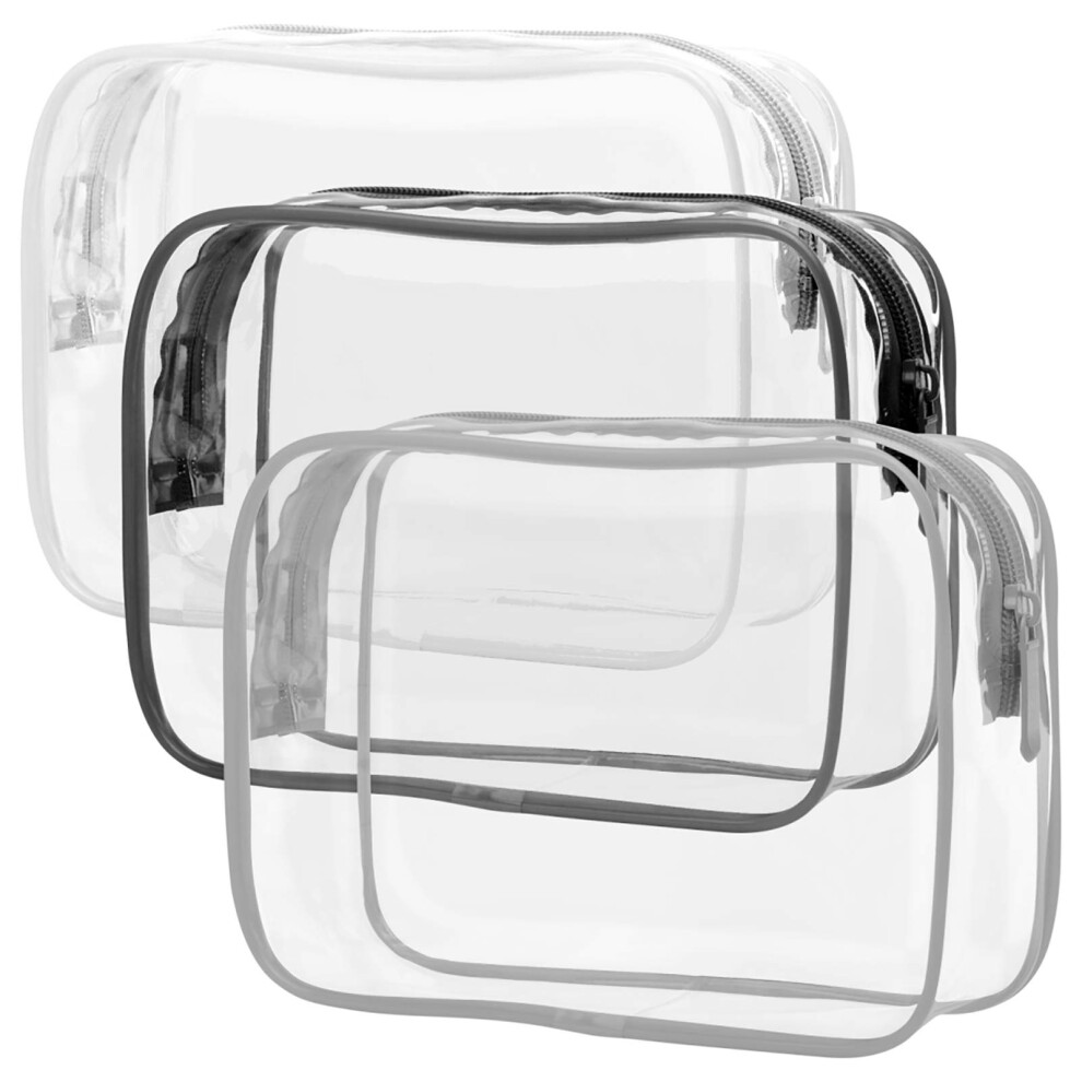 PACKISM Clear Makeup Bags - 3 Pack TSA Approved Toiletry Bag Travel Clear Toiletry Bag Quart Size Bag Clear Cosmetic Bag Black White Grey-image-OPC-PFXW8VM-NEW