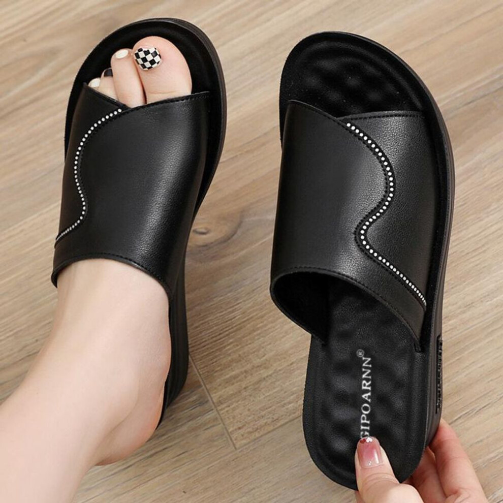(black, 37) "2025 Women's Summer Mid-Heel Non-Slip Wedge Sandals - Soft Bottom, Fashionable for Outdoor Wear