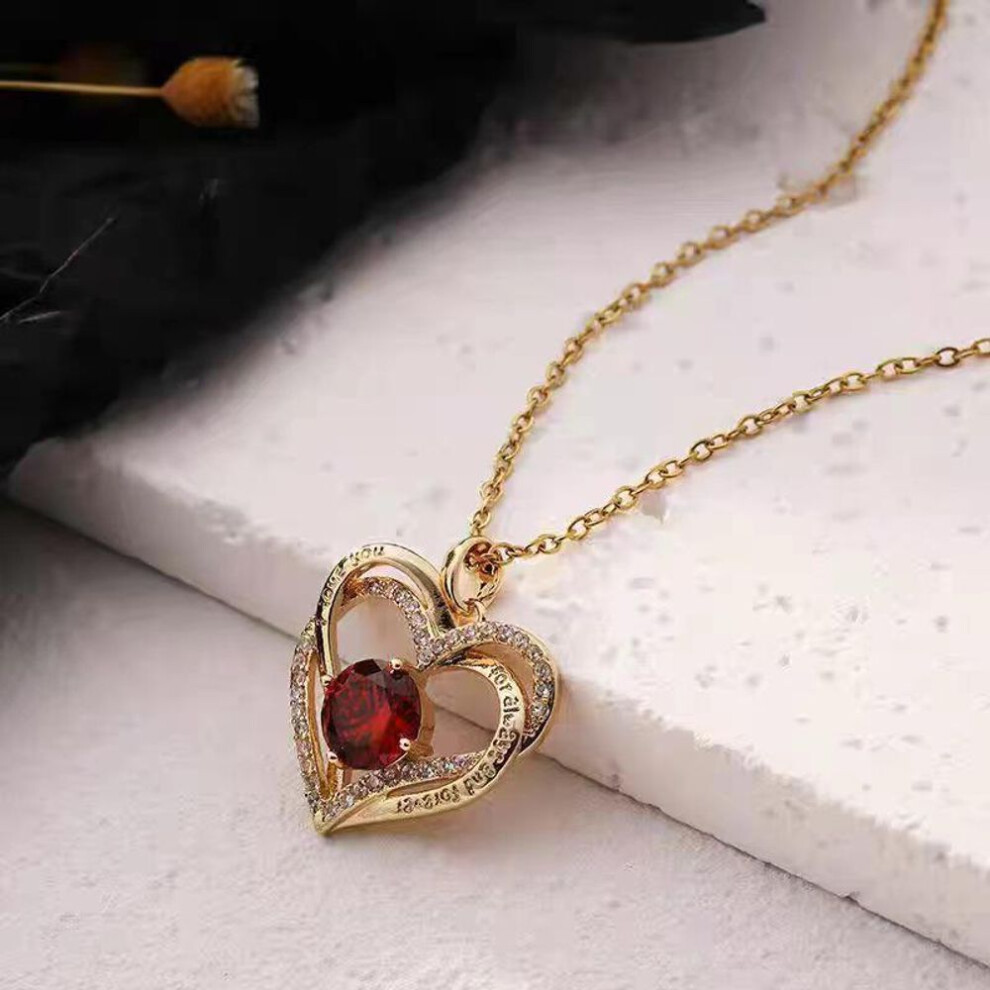 European and American Love Heart Necklace with Red and Blue Sapphire Pendant for Women