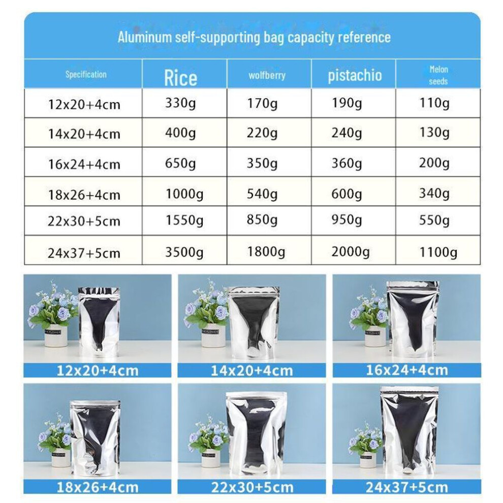 (14 Silk, 14x20+4cm [100 pcs price]) "opaque, Stand-up, Thickened Aluminum Foil Ziplock Bag For Nuts
