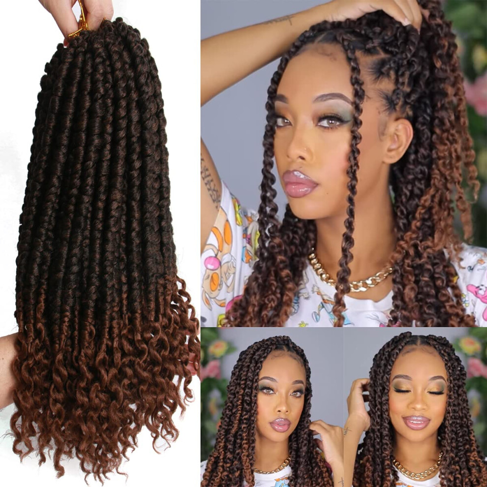 Tobbst 14Inch Crochet Hair Curly Spring Twist Crochet Braids Curl End Crotchet Hair For Black Women 8Pcs Bomb Twist Synthetic Fluffy Crotchet Hair Bundle 14I