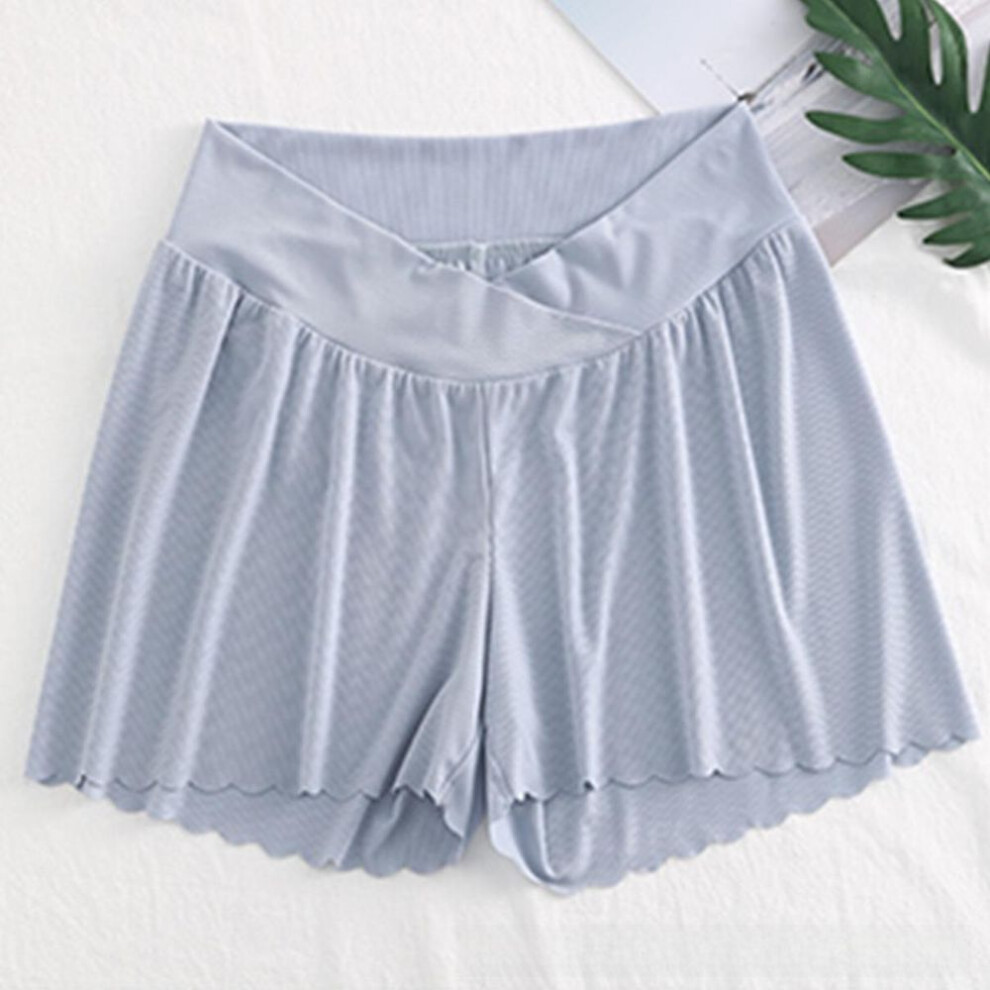 (blue, L) Ice Silk Anti-exposure Maternity Leggings & Shorts For Summer Women