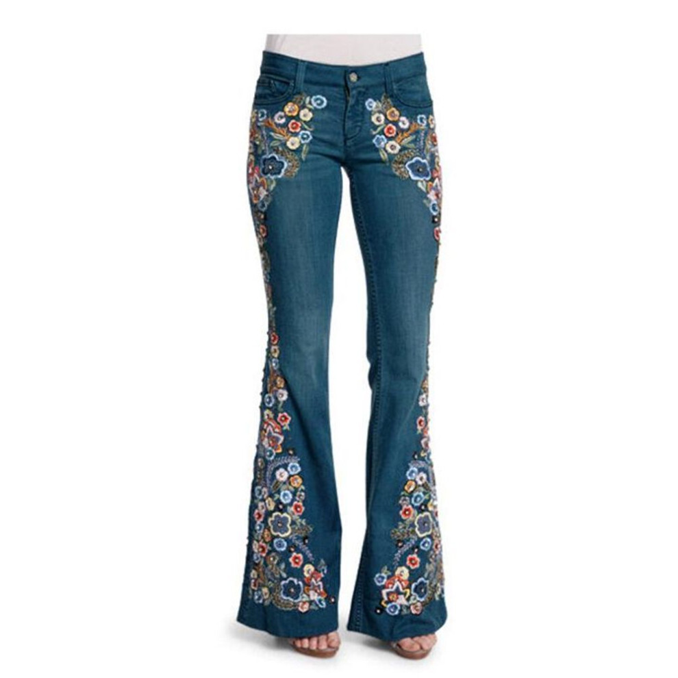 (dark blue, 4XL) "Autumn 2024 European & American Style Mid-Waist Flared Denim Women's Jeans