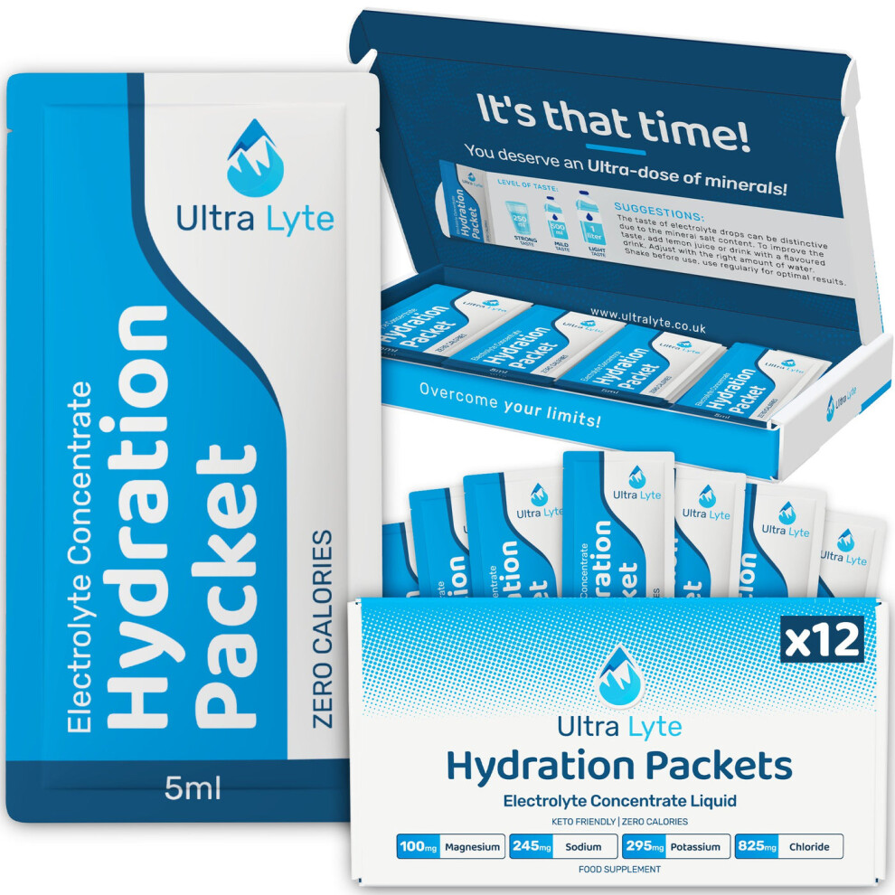 Ultra Lyte Hydration Packets 12 Sachets - Sugar-Free Liquid Electrolytes With Magnesium, Sodium & Potassium For Rapid Hydration