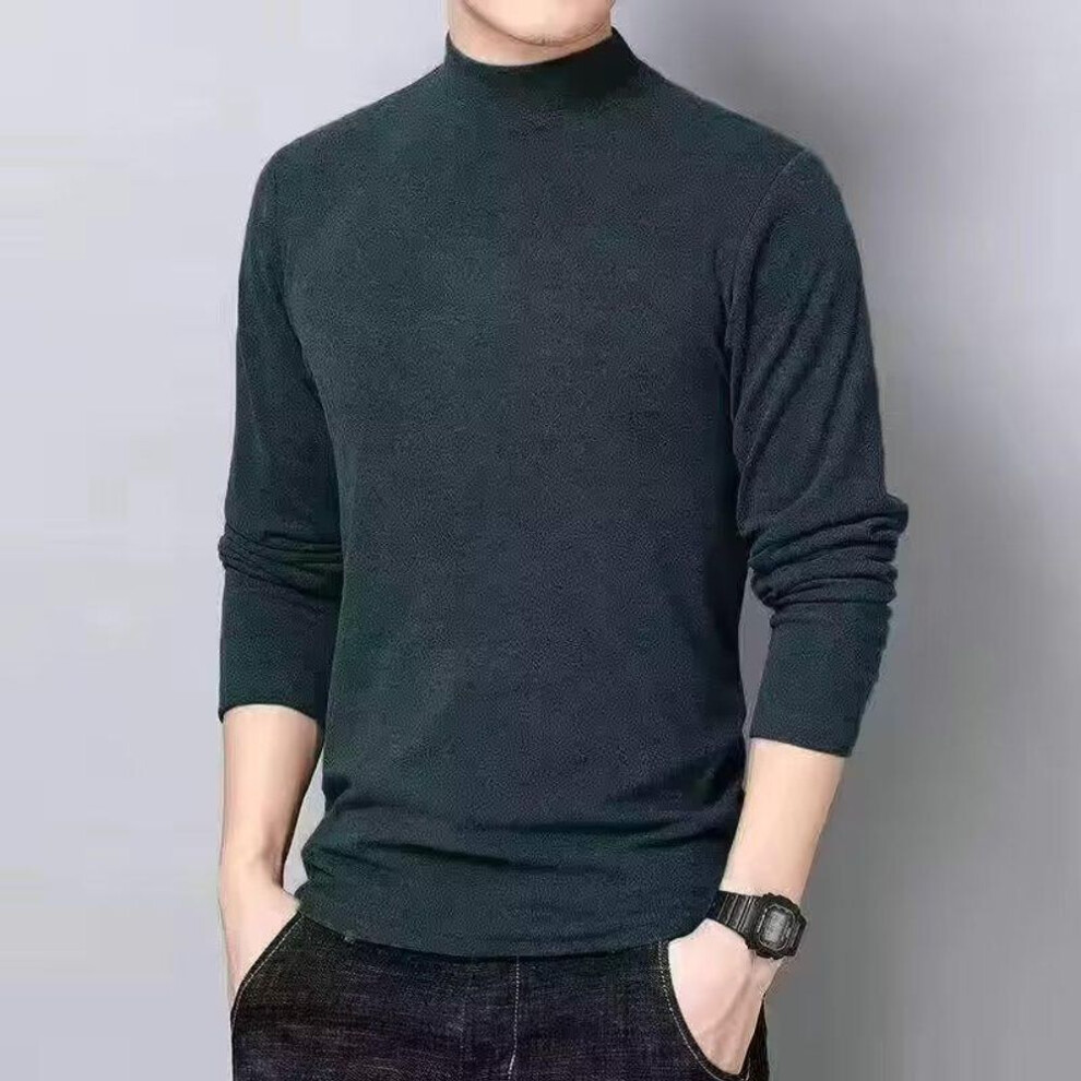 (green, M) Men's Double-Sided Velvet Half Turtleneck Long-Sleeve T-Shirt, Spring/Autumn, Warm Plush Sweater.