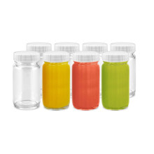 Lot de bouteilles jus Large ouverture pour jus, boissons et liquides de conservation, 56 g, verre transparent avec bouchons blancs, bocaux r
