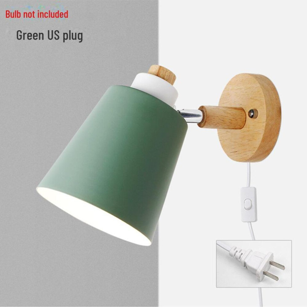 (green, US Plug (Excludes bulb)) Modern Diy Macaron Bedside Wall Lamp With Wooden Plug Switch - Nordic Style