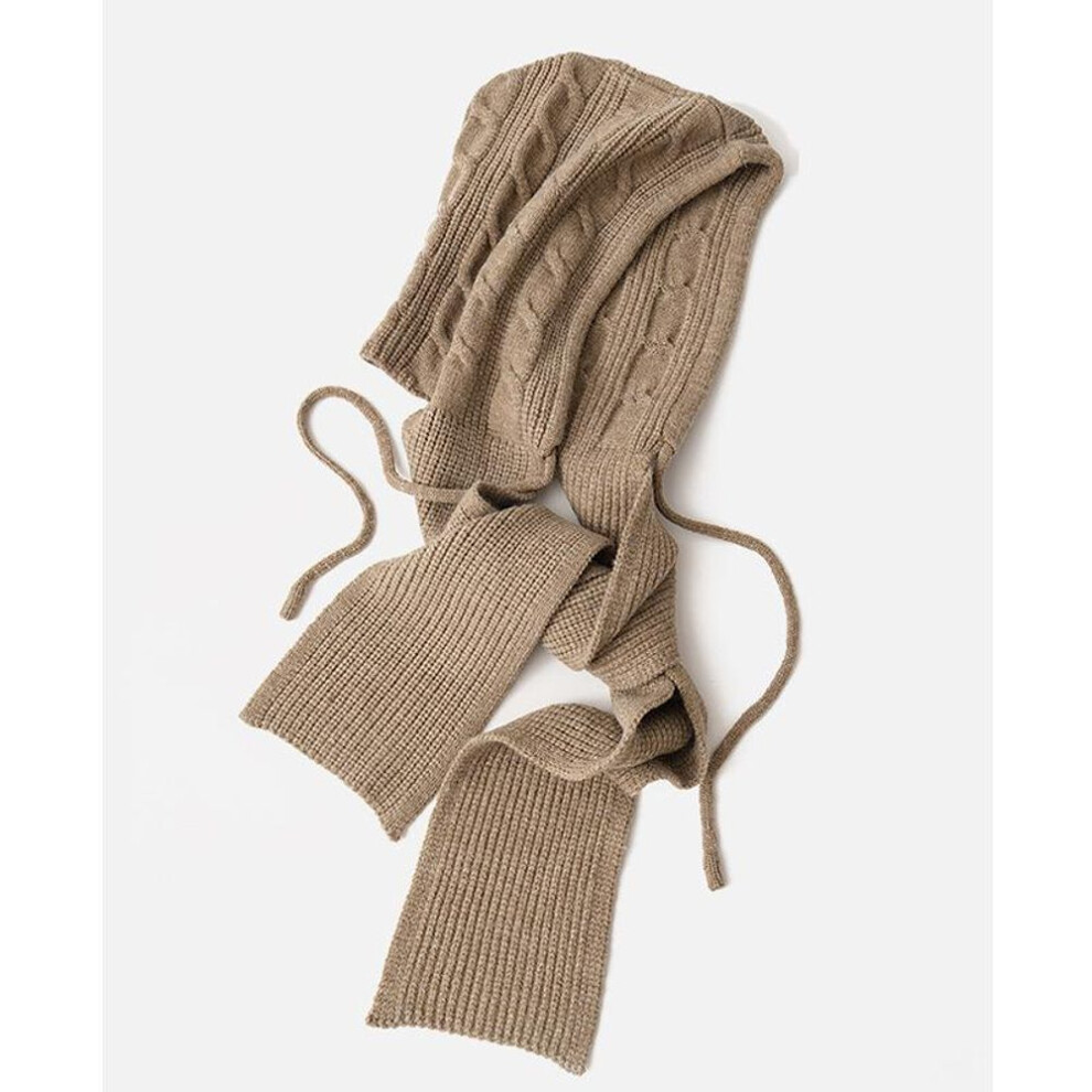 (Above 175 cm) Women's Hooded Knitted Shawl: Wool Hat-scarf-waistcoat Combo For Autumn/winter