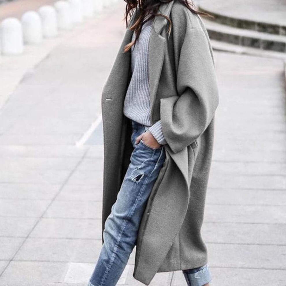(gray, Double XL) 2024 European & American Women's Wool Coat - Casual, Long, Solid Color, Warm for Autumn/Winter