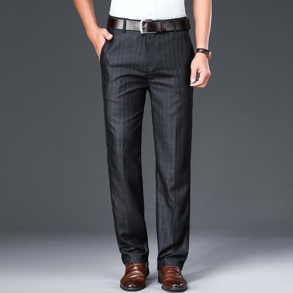 (40) "High-End Striped High Waist Casual Trousers for Middle-Aged Men