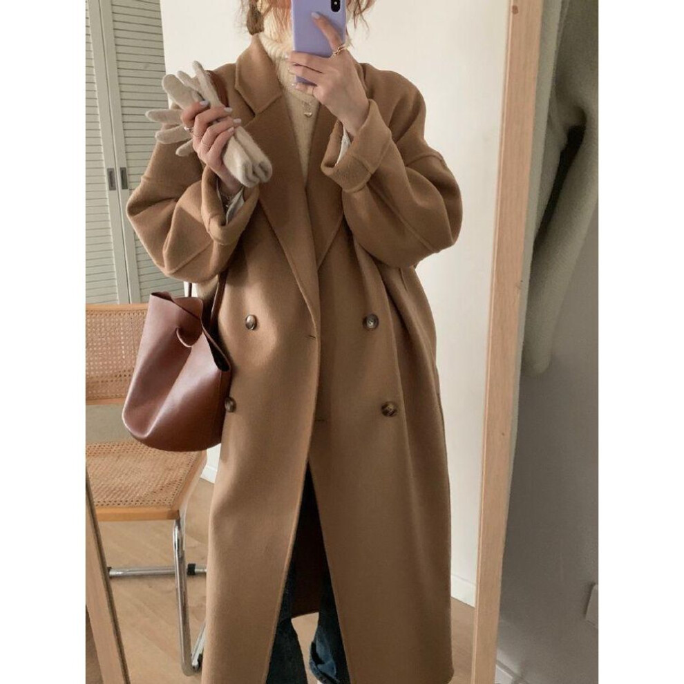 (camel, S) Large Woolen Coat For Women - 2024 Autumn/winter Korean Hepburn Style, Loose Mid-length Design
