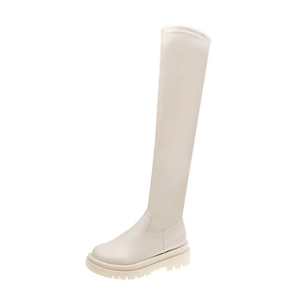 (off-white, 43) "2023 Women's Over-the-Knee Black Knight Boots: Trendy, Thick-Soled, Large Size Autumn/Winter European Style