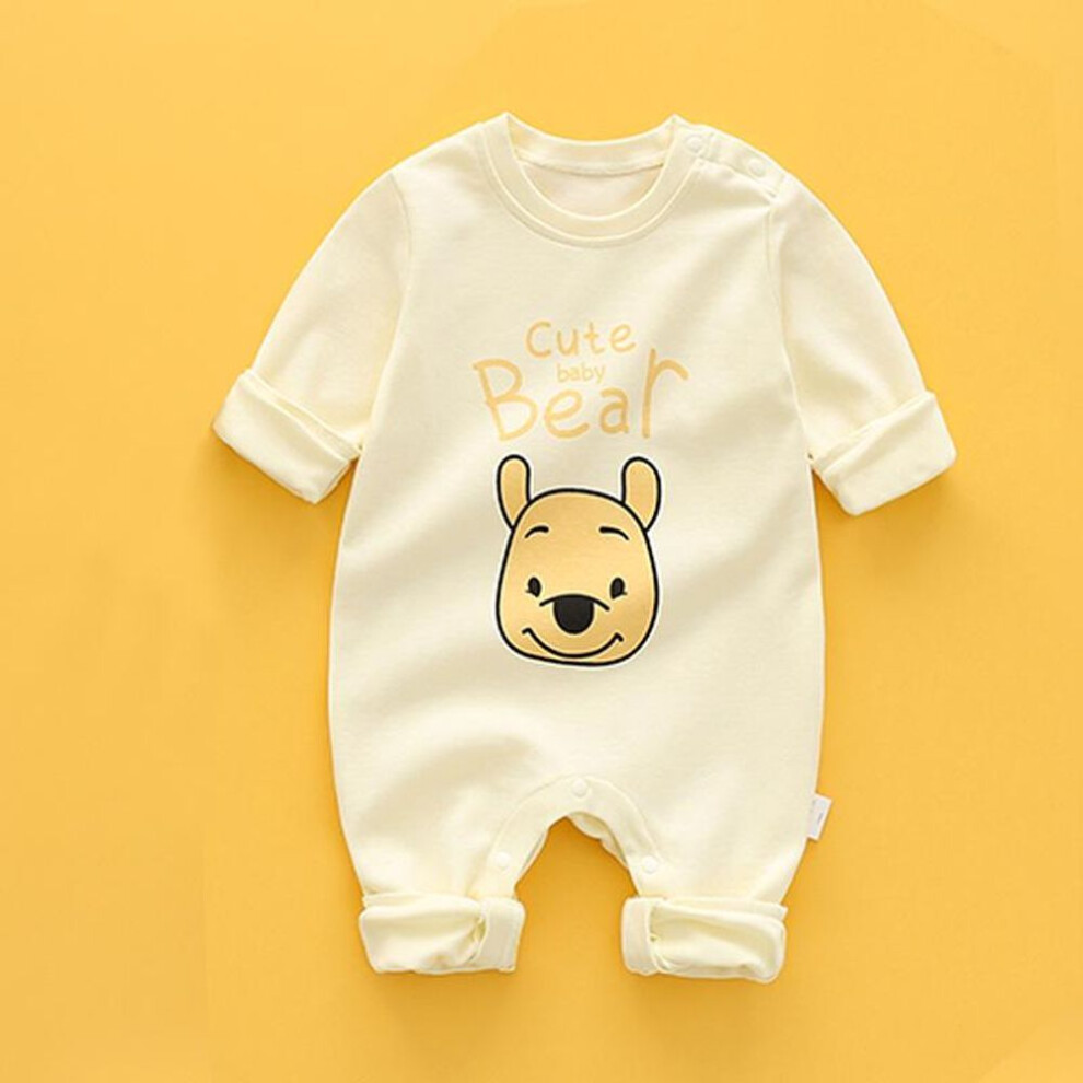 (90cm) "newborn Cartoon Jumpsuit: Super Cute Pure Cotton Romper For Baby Girls - Spring & Autumn
