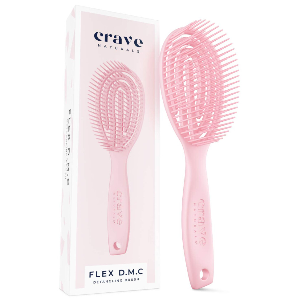 Crave Naturals Flex Dmc Detangling Brush For Natural Textured Hair - Flexible Hair Brush Detangler For Curly, Frizzy, Thick Hair - Round (Plastic)